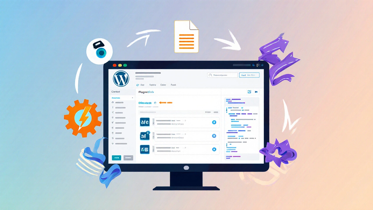 Доска управления WordPress с иконками плагинов кэширования, оптимизации изображений и минификации.