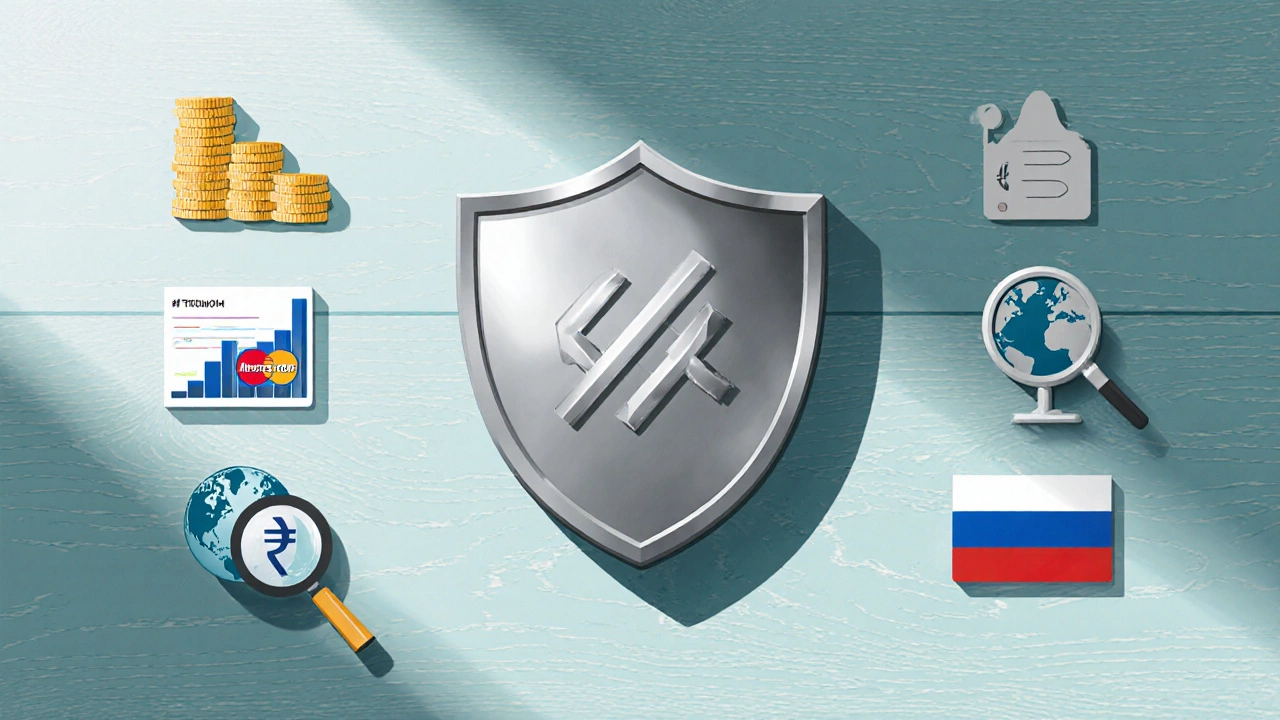 Иконки, представляющие критерии выбора платформы, разложены на деревянном столе.