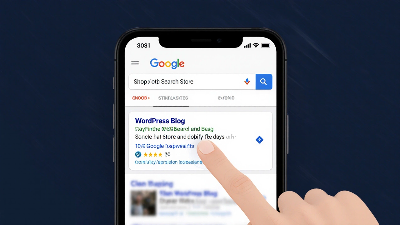 Smartphone screen with Google search results showing only two optimized sites in top positions.