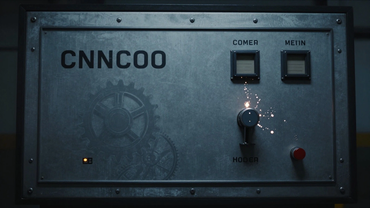 Интерфейс в индустриальном стиле с металлическими текстурами и анимированными шестеренками.