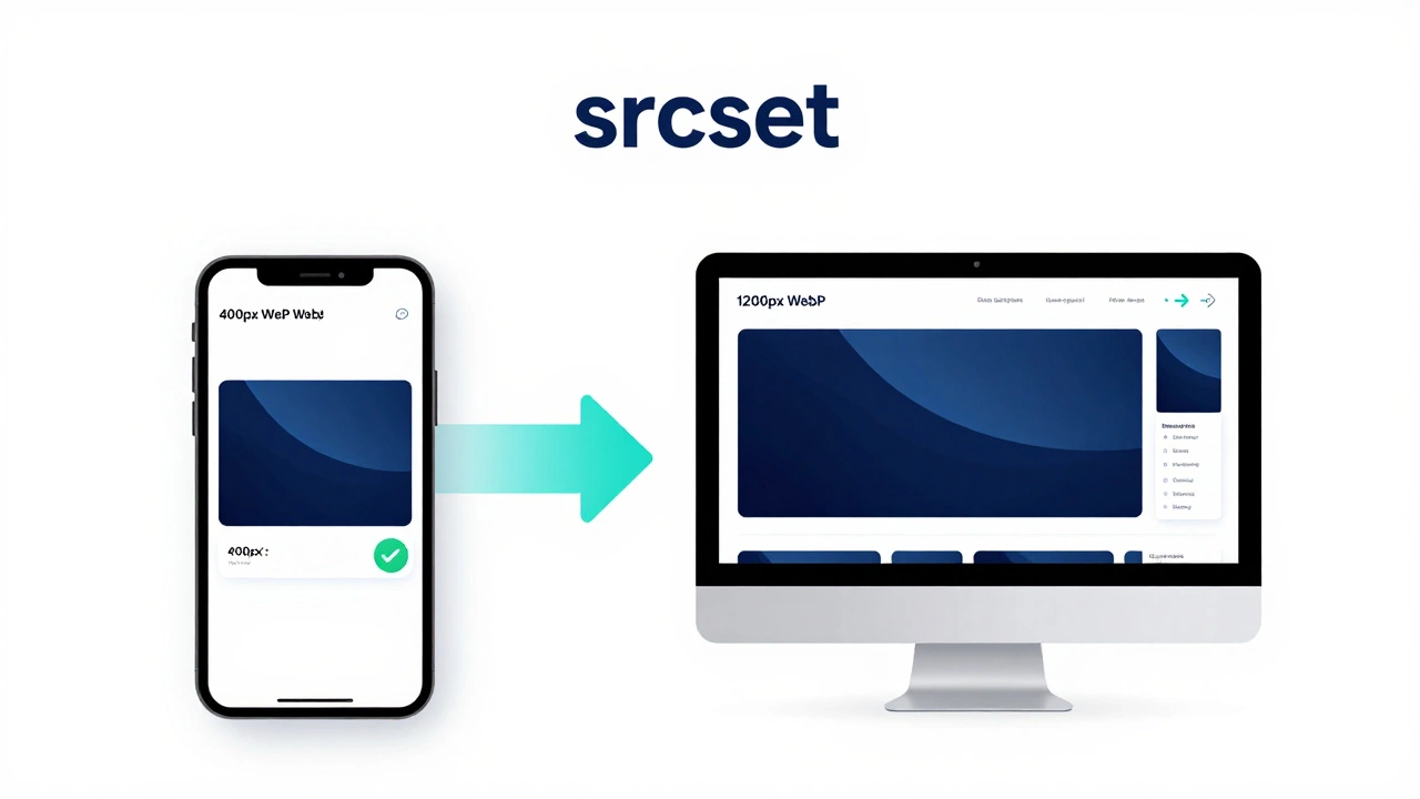 Мобильный телефон и компьютер показывают адаптивные версии одного изображения с разными размерами.