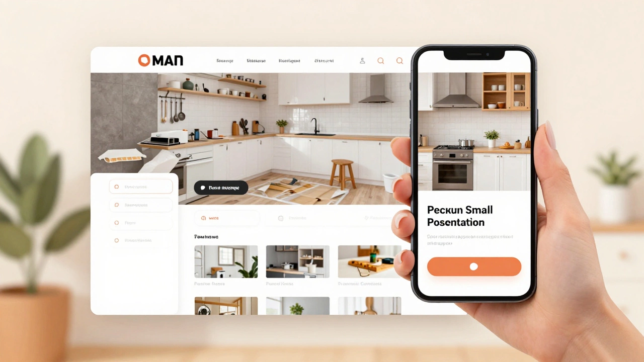 Сравнение: перегруженный сайт слева и чистый, адаптивный сайт справа на телефоне с реальными фото ремонта.