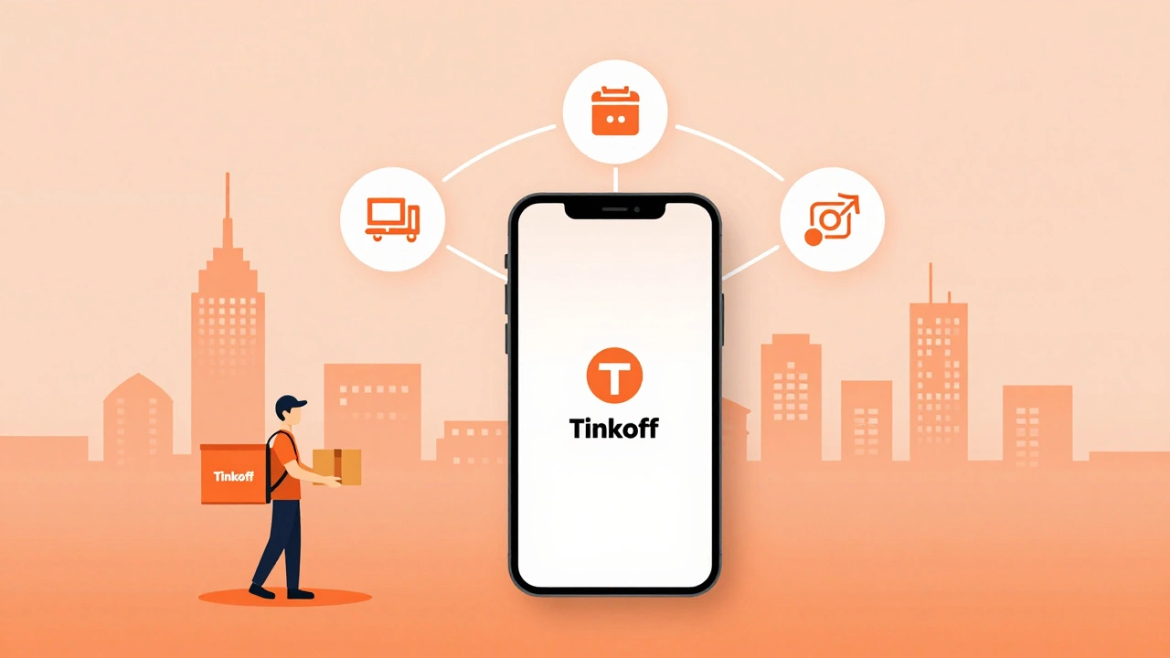 Экосистема Tinkoff Market: смартфон связывает продажи, логистику и финансы для малого бизнеса в России.