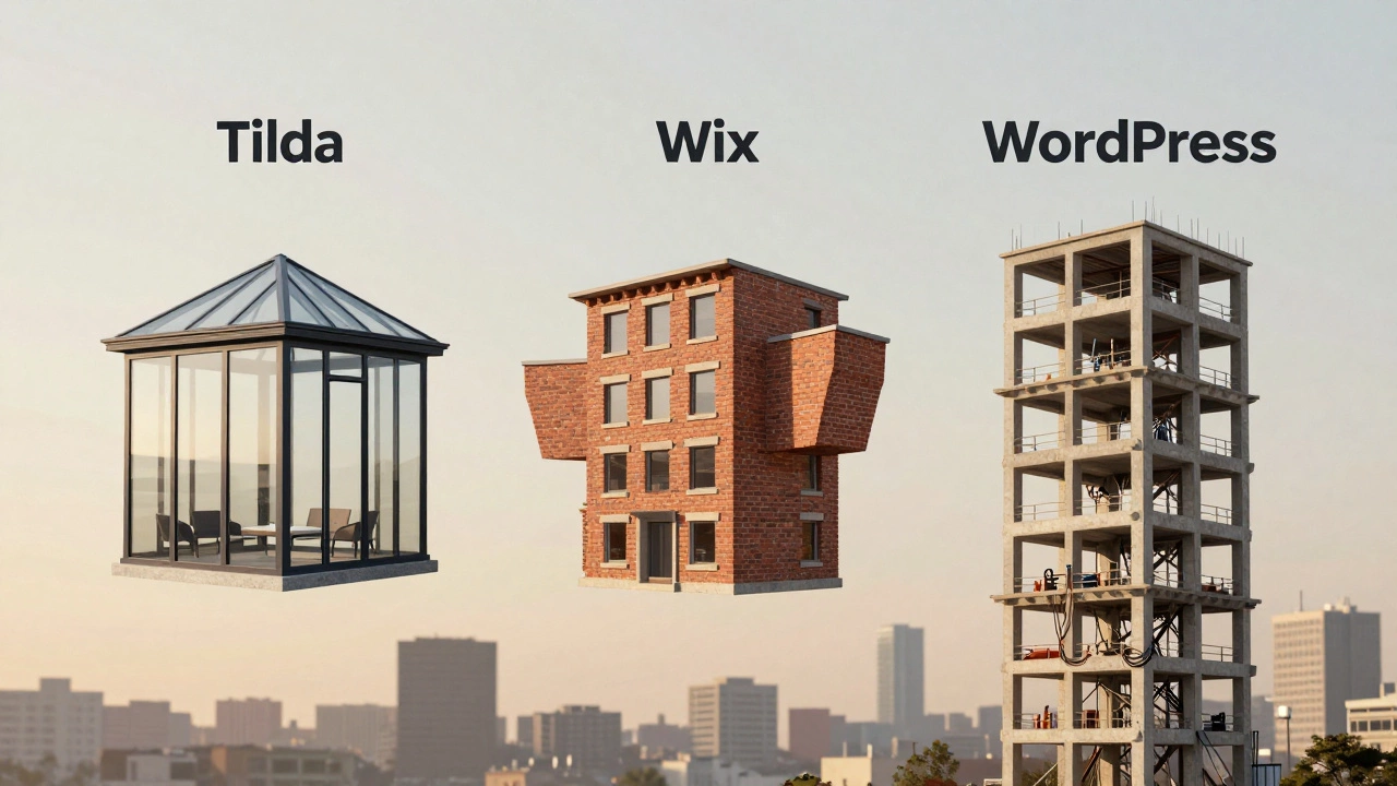 Сравнение трех платформ в виде зданий: стеклянная беседка, модульный дом и многоэтажный твердый корпус.