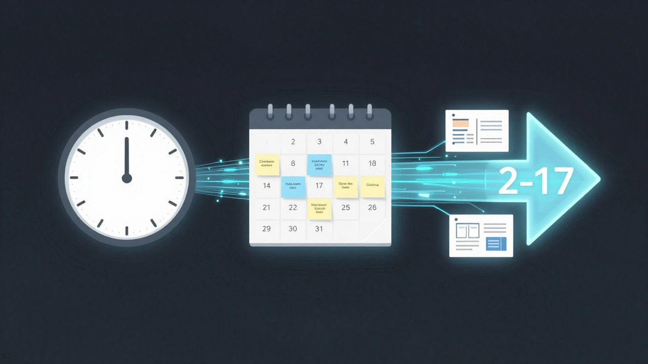 Три срока создания лендинга: 2 дня, 7-10 дней и 21 день — визуализированы как сходящиеся временные линии.