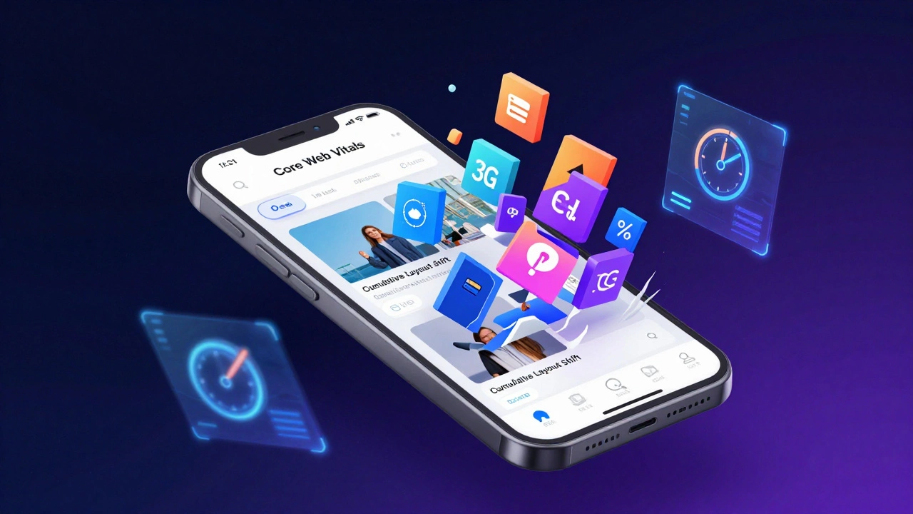 Концепция сдвига макета сайта и задержек сети на экране смартфона в 3D