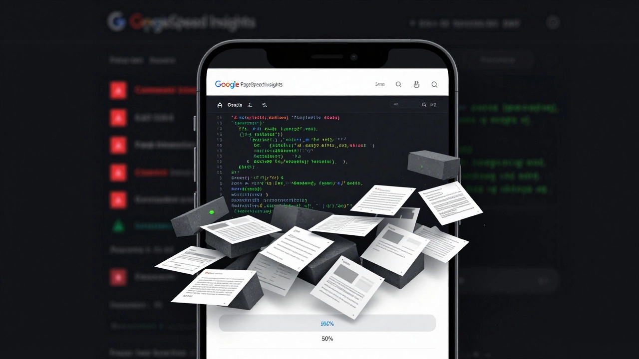 Смартфон с тяжелым кодом, замедляющим загрузку сайта и SEO