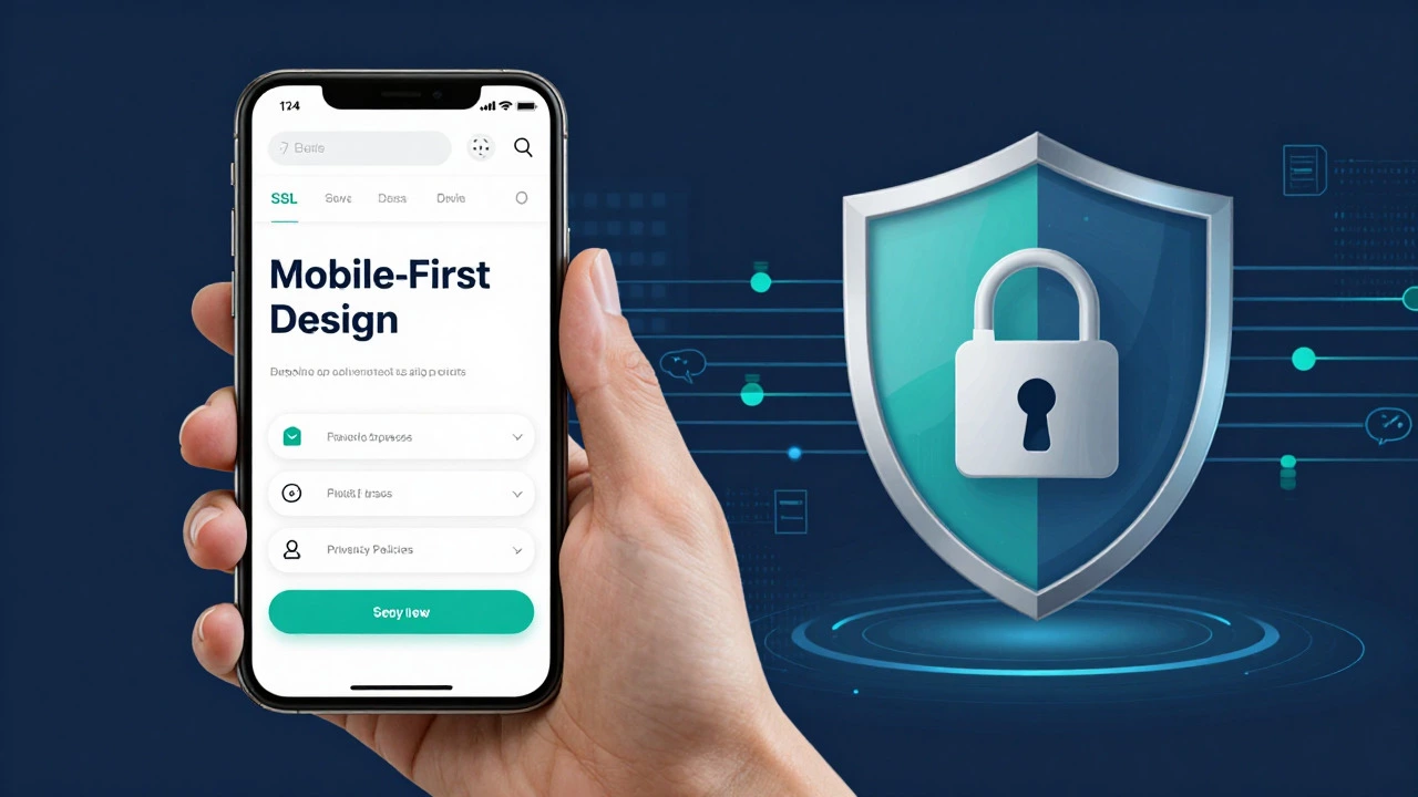 Смартфон с мобильным сайтом и цифровой щит безопасности данных